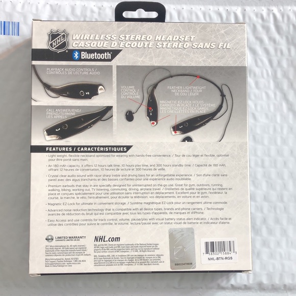 NHL Bluetooth Wireless Headset Neckband New York Rangers - Picture 4 of 4